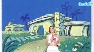 Cuki tinédzser wilma flintstone cosplayben masturbál és cumizza a óriási fazsat